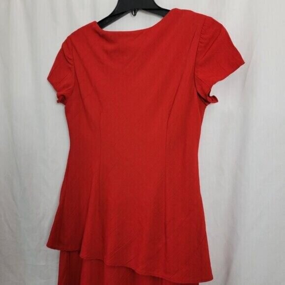 Jessica Howard Dress Red vtg Layered sophisticated Rayon slits Size 10 80s maxi - Picture 7 of 17